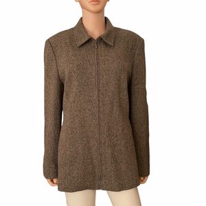 Talbots houndstooth zipper wool silk brown jacket